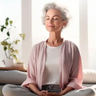 Onkologische Reha bei Krebs: Frau im Schneidersitz meditiert Onkologische Reha bei Krebs: Frau im Schneidersitz meditiert